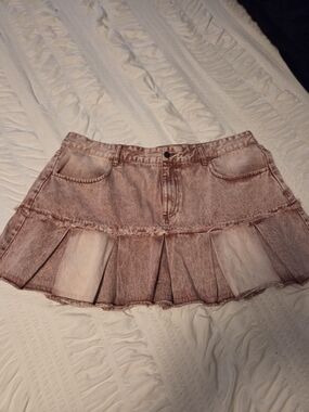 Fashion Nova Dusty Pink Washed Denim Pleated Mini Skirt